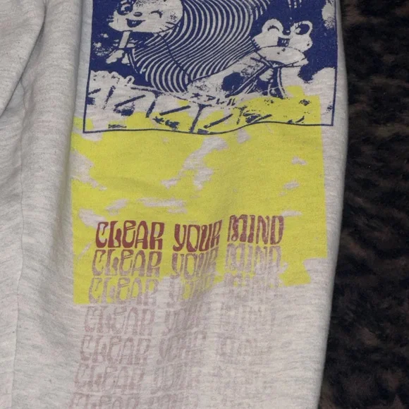 Urban Outfitters Light Gray Graphic Jogger Sweatpants - Yellow & Blue Print - Picture 2 of 5